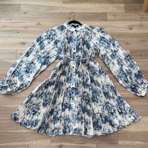 Beulah style Blue and White pleated Dress